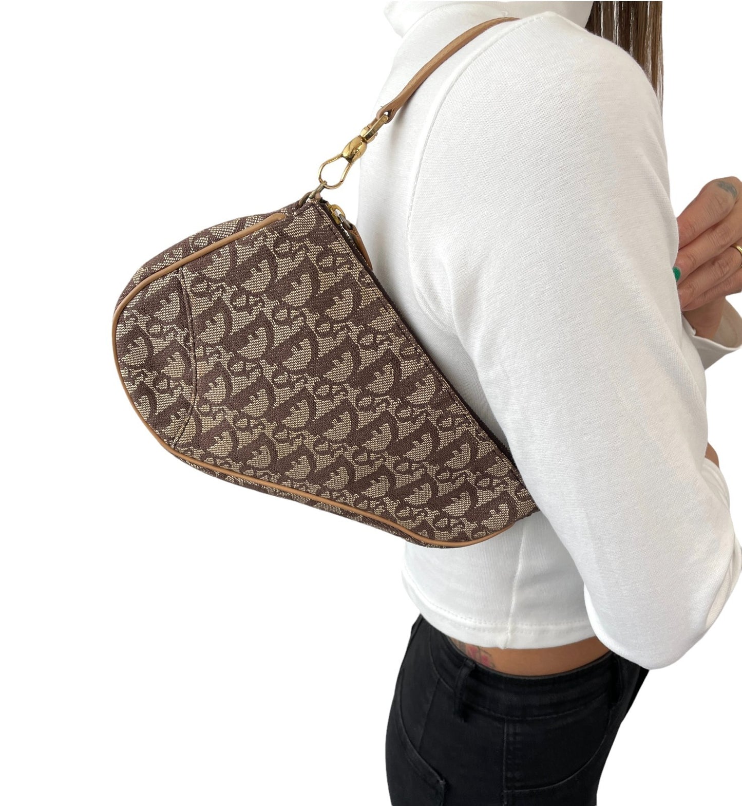 Christian Dior Vintage 2001 Trotter Monogram Mini Saddle Bag Brown Canvas Leathe