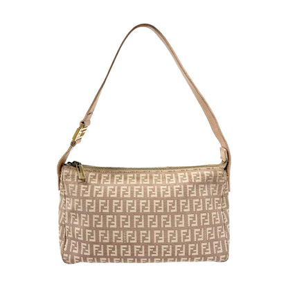 FENDI Vintage Logo Zucchino Monogram Shoulder Bag Pochette Beige Pink 902037