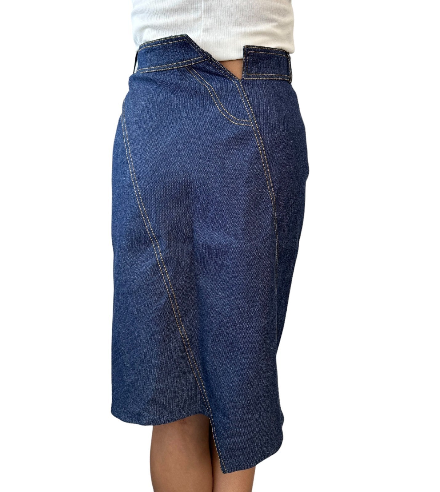 Christian Dior Vintage 2000 Asymmetry Denim Skirt #36 Blue Button Gold 901979