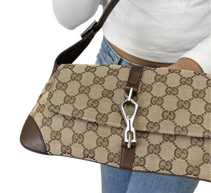 GUCCI Vintage GG Monogram Jackie Shoulder Bag Beige Canvas Leather 902329