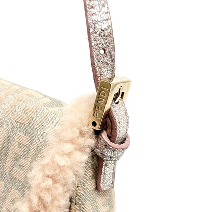FENDI Vintage Zucchino Squirrel Mamma Baguette Canvas Shoulder Bag Pink 902043