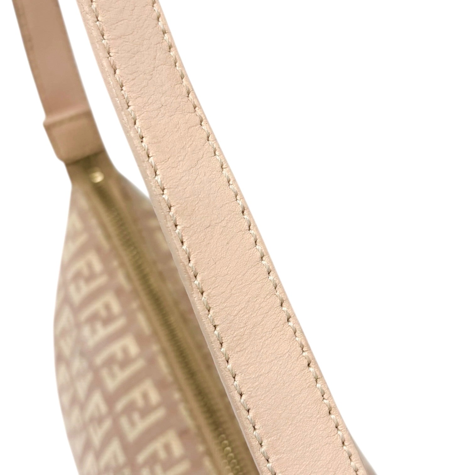 FENDI Vintage Logo Zucchino Monogram Shoulder Bag Pochette Beige Pink Cotton