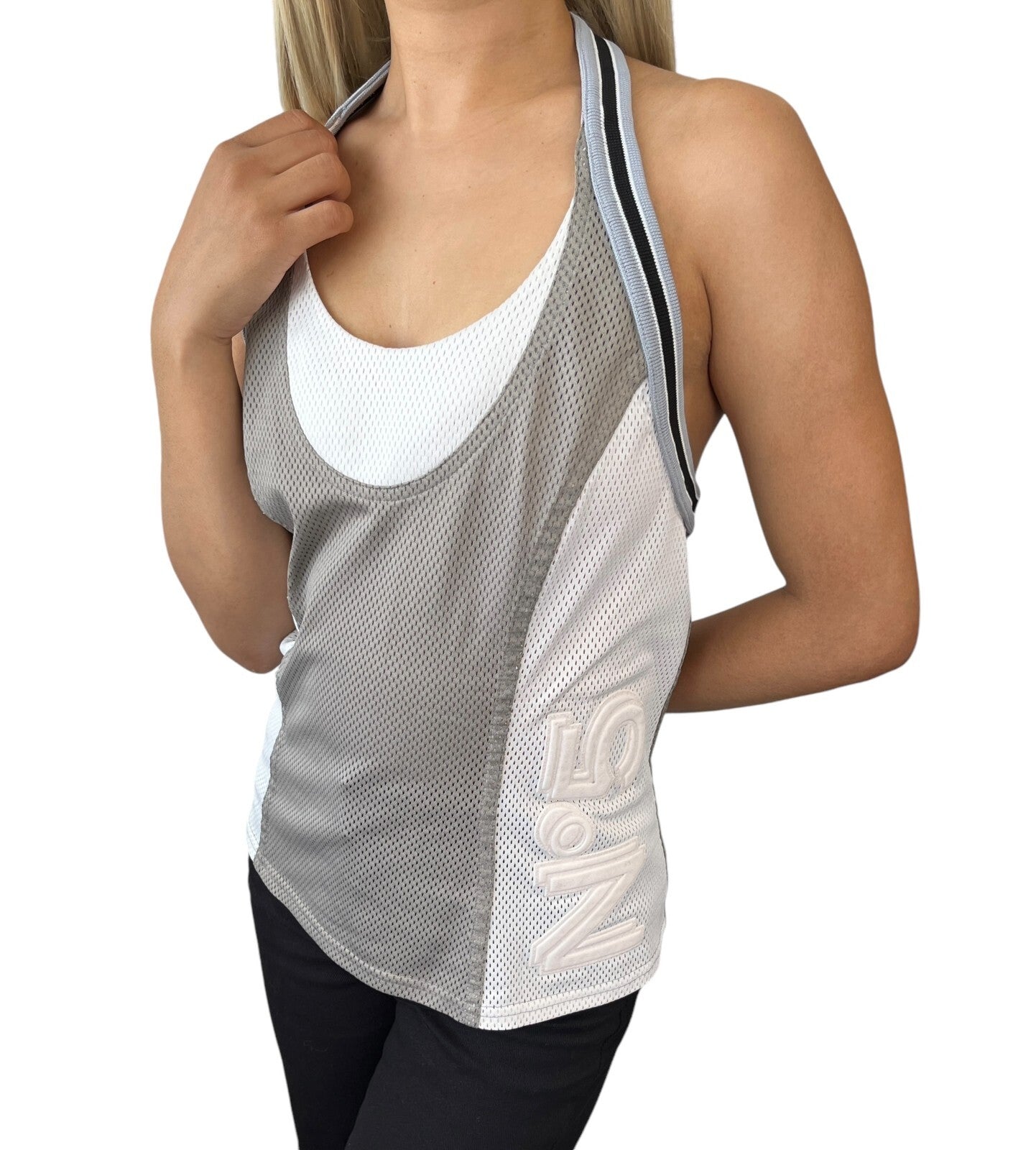 CHANEL Sport Vintage 04P CC Logo Halter Neck Mesh Top #38 No.5 Gray Rank AB