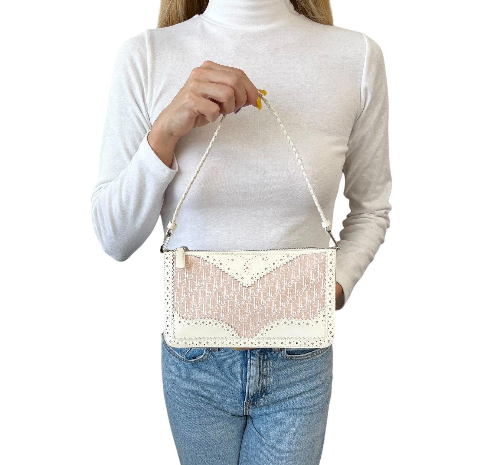 Christian Dior Vintage 2004 Trotter Monogram Logo Shoulder Bag Pink Leather