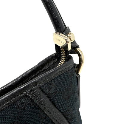 GUCCI Vintage GG Monogram Logo Abbey Bag Zip Black Gold Canvas Leather 902815