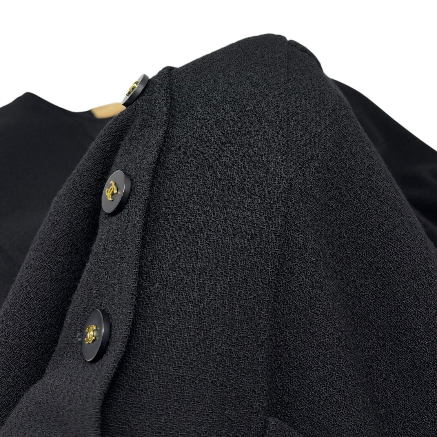 CHANEL Vintage 94A CC Logo Long Sleeve Dress #42 One-piece Black Wool Button