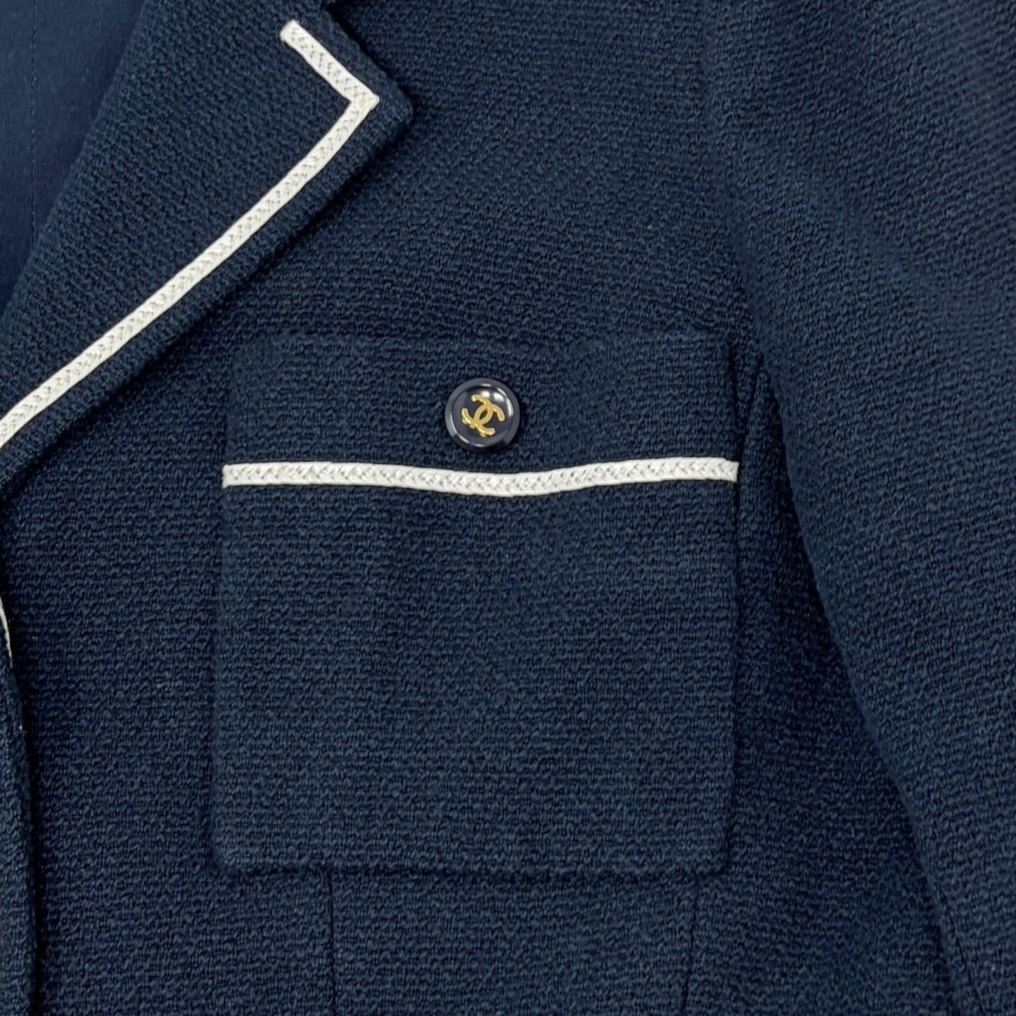 CHANEL Vintage P95 CC Logo Collared Cropped Jacket #42 Dark Blue Cotton Button