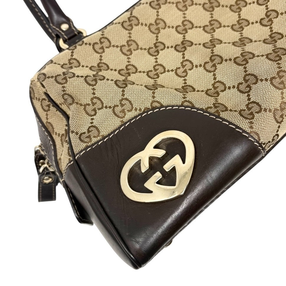 GUCCI Vintage GG Monogram Lovely Heart Shoulder Bag Beige Brown Canvas 902325