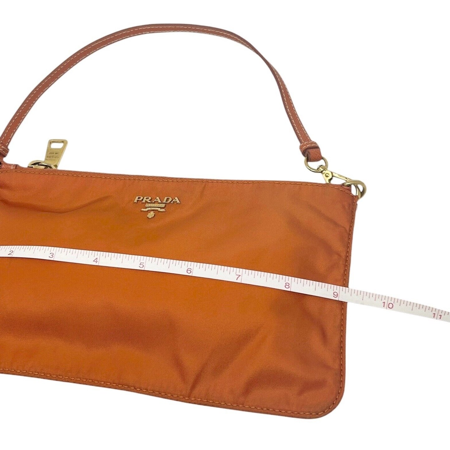 PRADA Vintage Logo Mini Shoulder Bag Pochette Pouch Orange Nylon Zip Leather