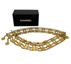 CHANEL Vintage 01P CC Logo Chain Belt Accessory Star Medal Gold Metal Rank AB