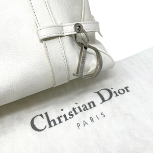 Christian Dior Vintage Logo Charm Shoulder Bag Zip White Silver Leather RankAB