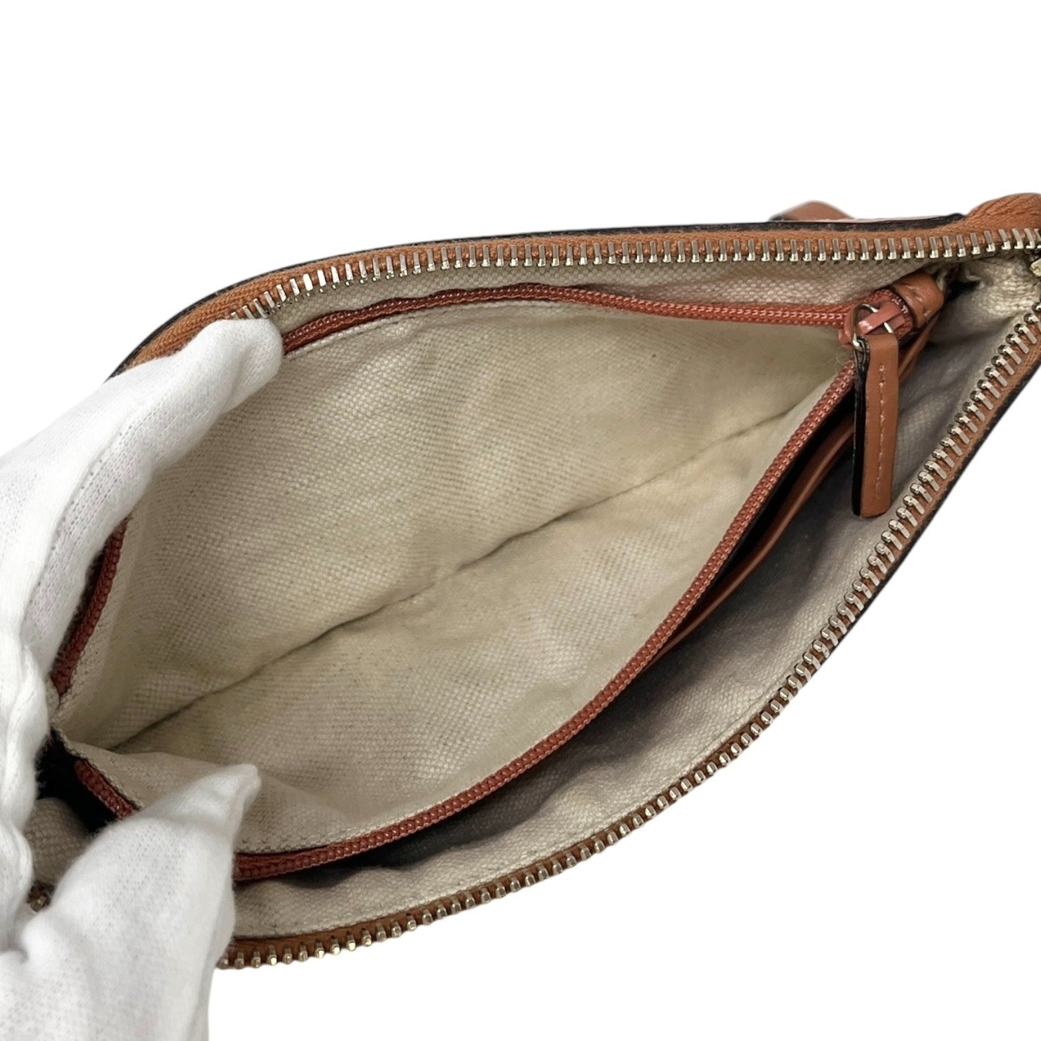 GUCCI Vintage GG Monogram Mini Clutch Bag Wallet Orange Gold Leather Cotton