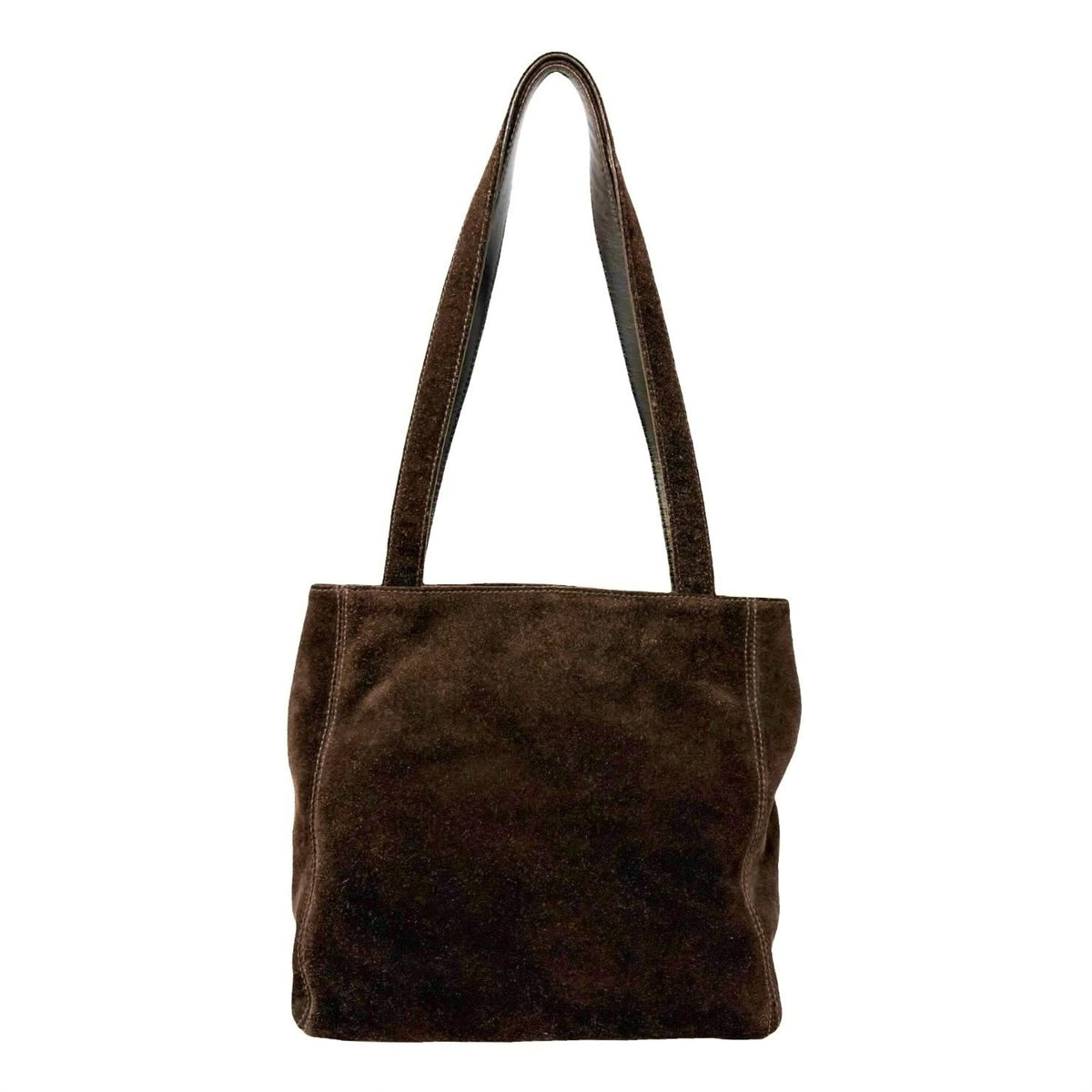 CHANEL Vintage Stitch CC Logo Suede Tote Shoulder Bag Dark Brown 902336