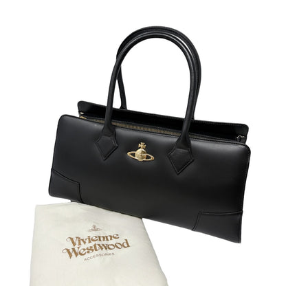 Vivienne Westwood Vintage Ord Logo Executive Tote Bag Black Leather 902058