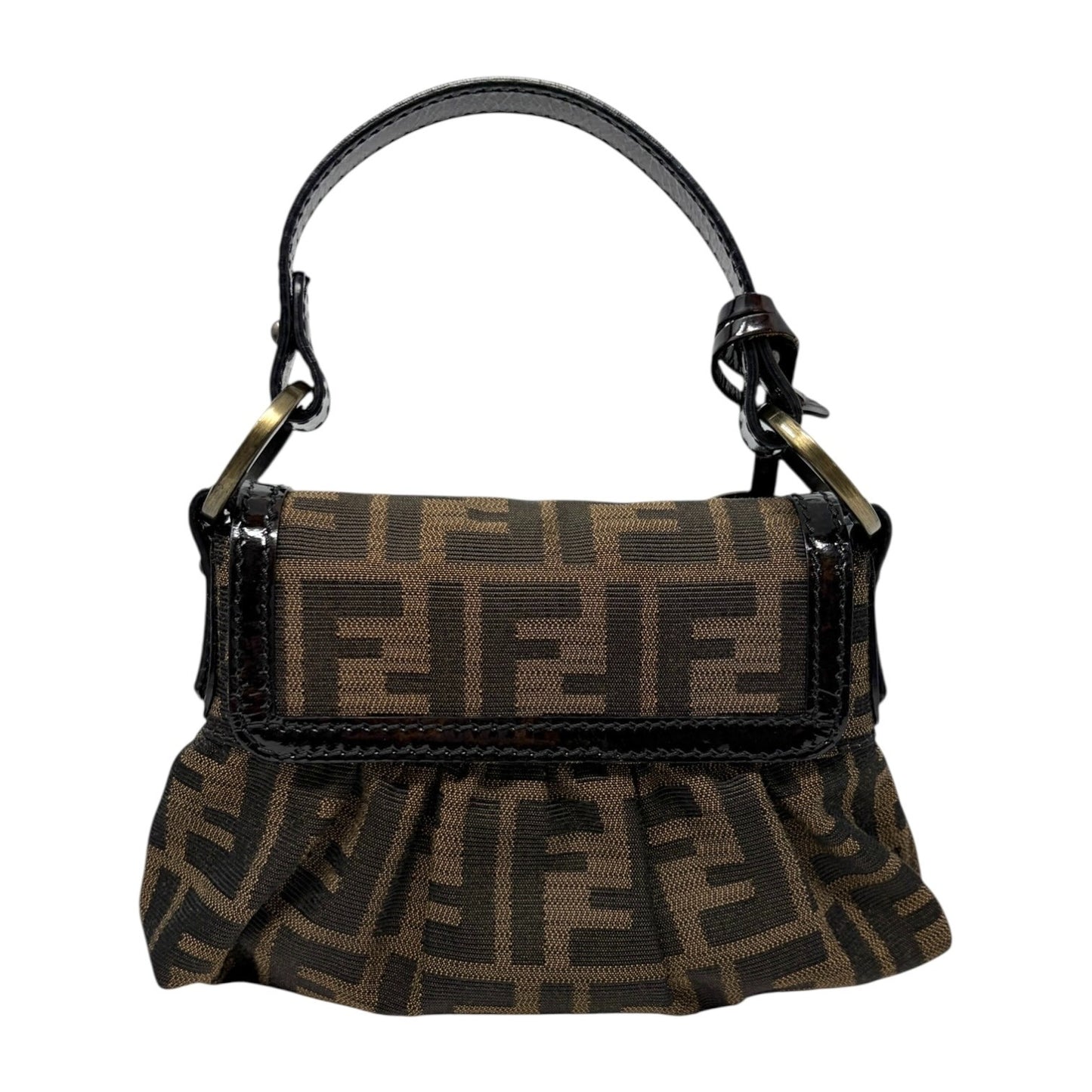 FENDI Vintage Zucca Monogram Logo Charm Canvas Mini Chef Bag Brown Pochette
