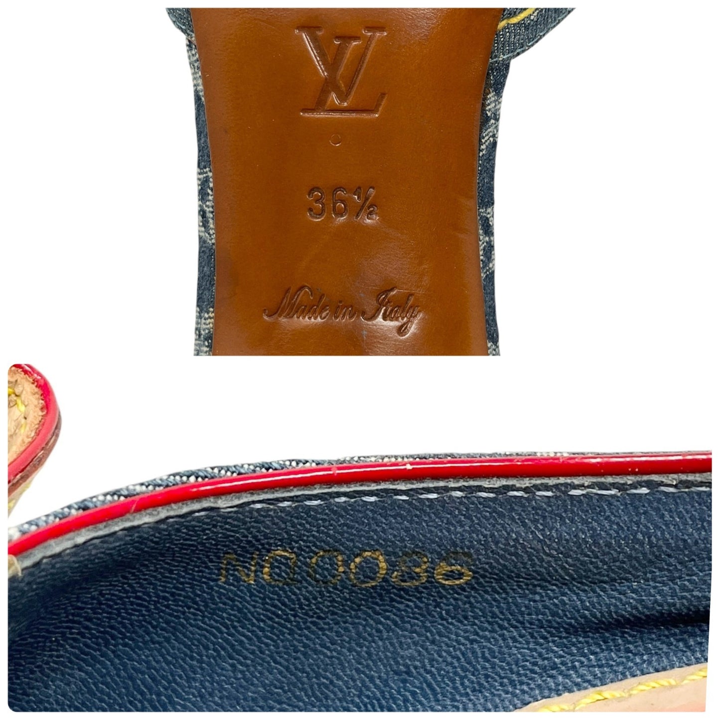LOUIS VUITTON Vintage LV Monogram Logo Denim Sandals Heels #35.5-36 Blue Beige