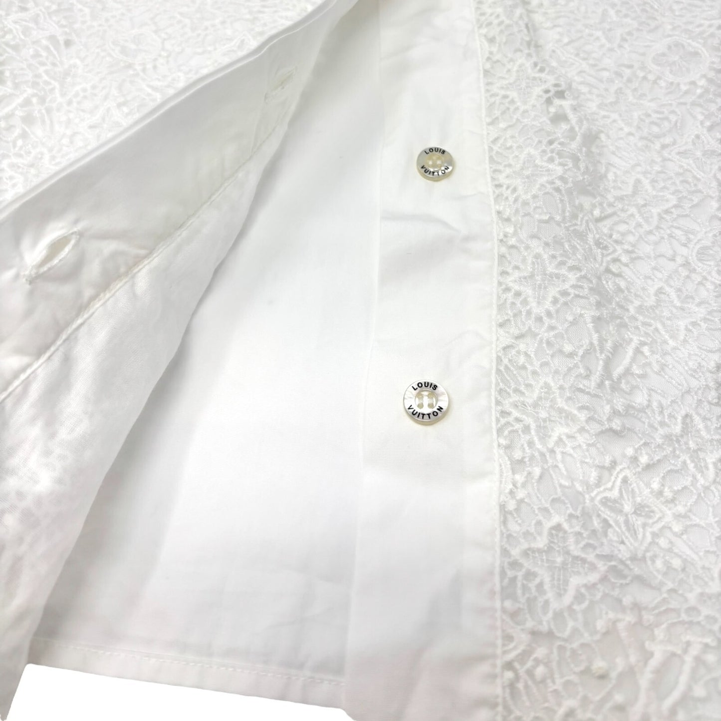 LOUIS VUITTON Vintage Monogram Logo Shirt Top #34 Button Up Lace Short Sleeve