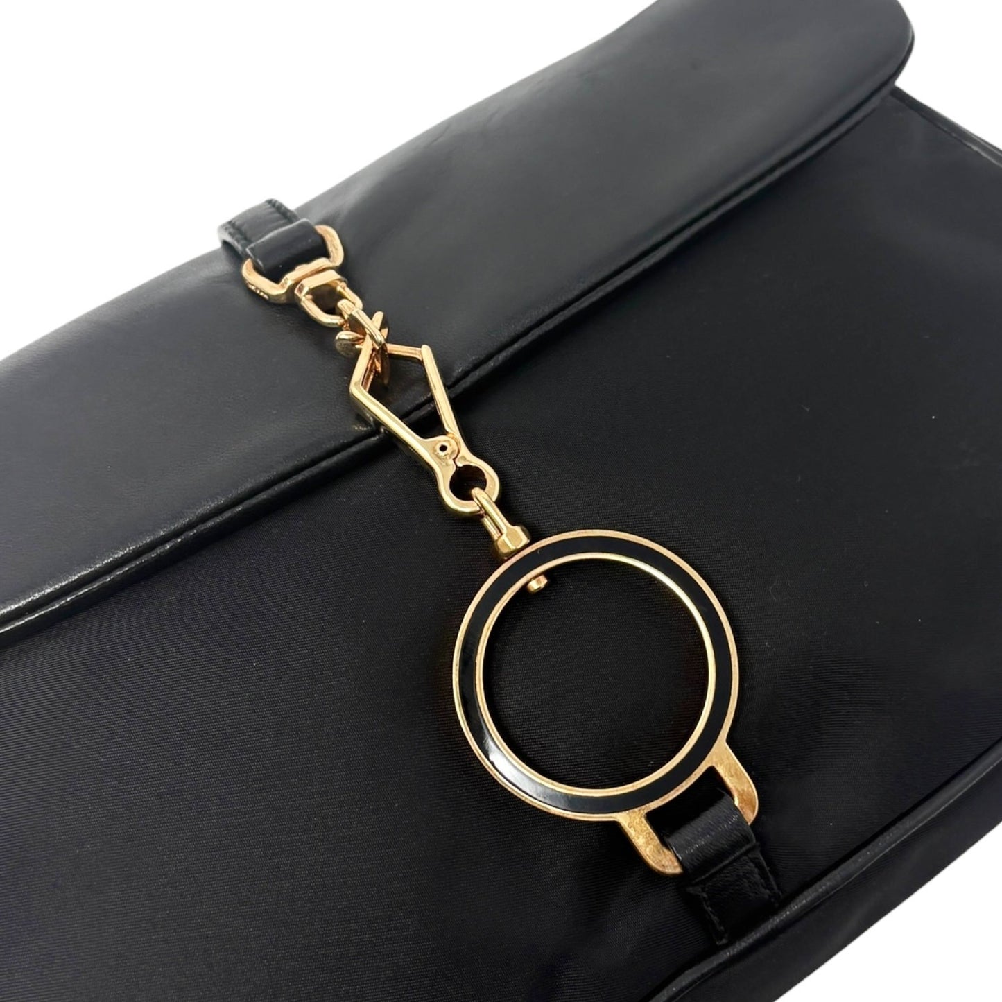 PRADA Vintage Triangle Logo Tessuto Nylon Shoulder Bag Black Leather 901925