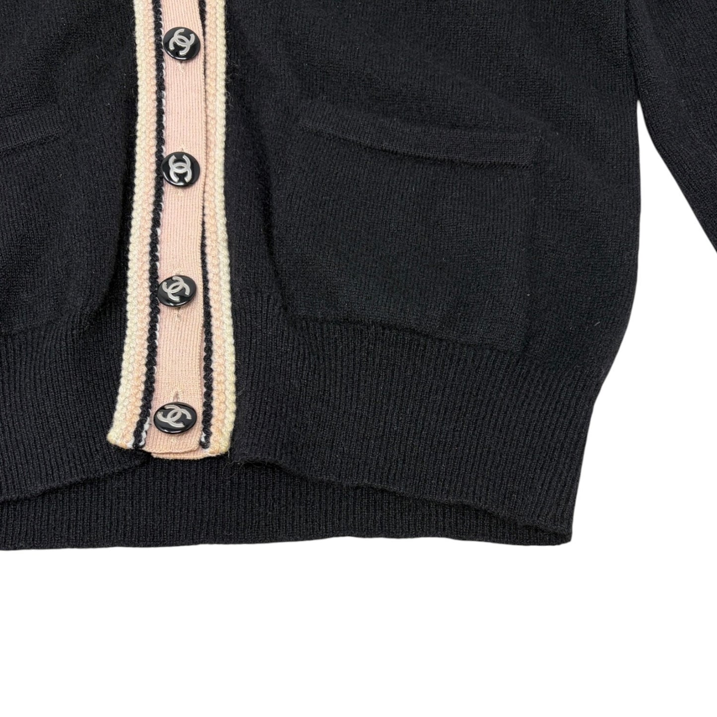 CHANEL Vintage 03A CC Logo Cashmere Knit Cardigan Sweater Black 106917