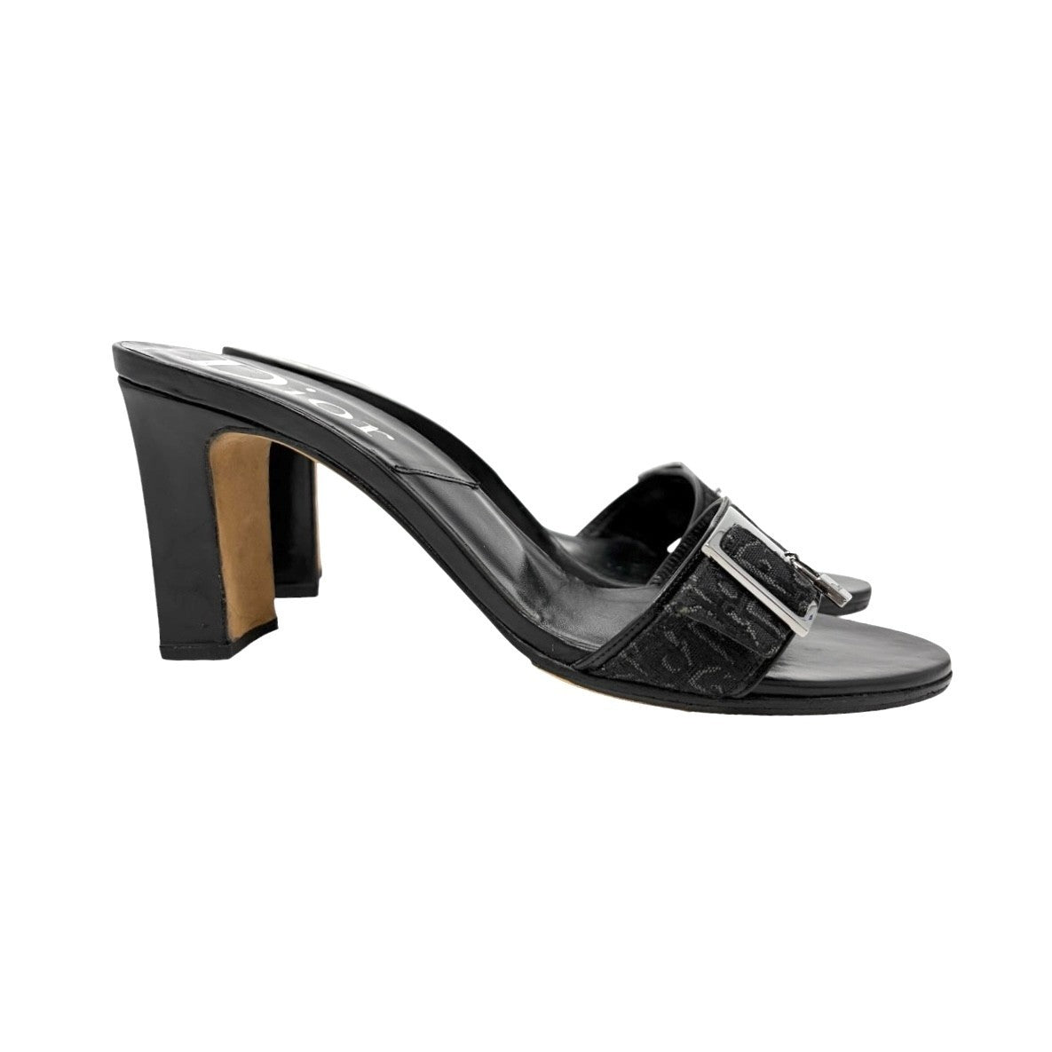 Christian Dior Vintage Trotter Monogram Sandals Heels #37 Black Silver 902027