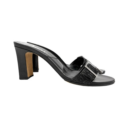 Christian Dior Vintage Trotter Monogram Sandals Heels #37 Black Silver 902027