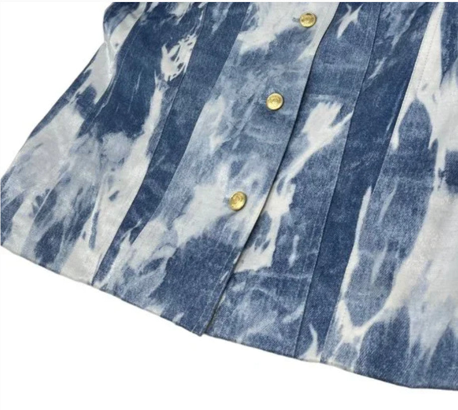 Christian Dior Vintage 2000 Galliano Jacket Pants Set #38 Tie-Dye Blue Gold