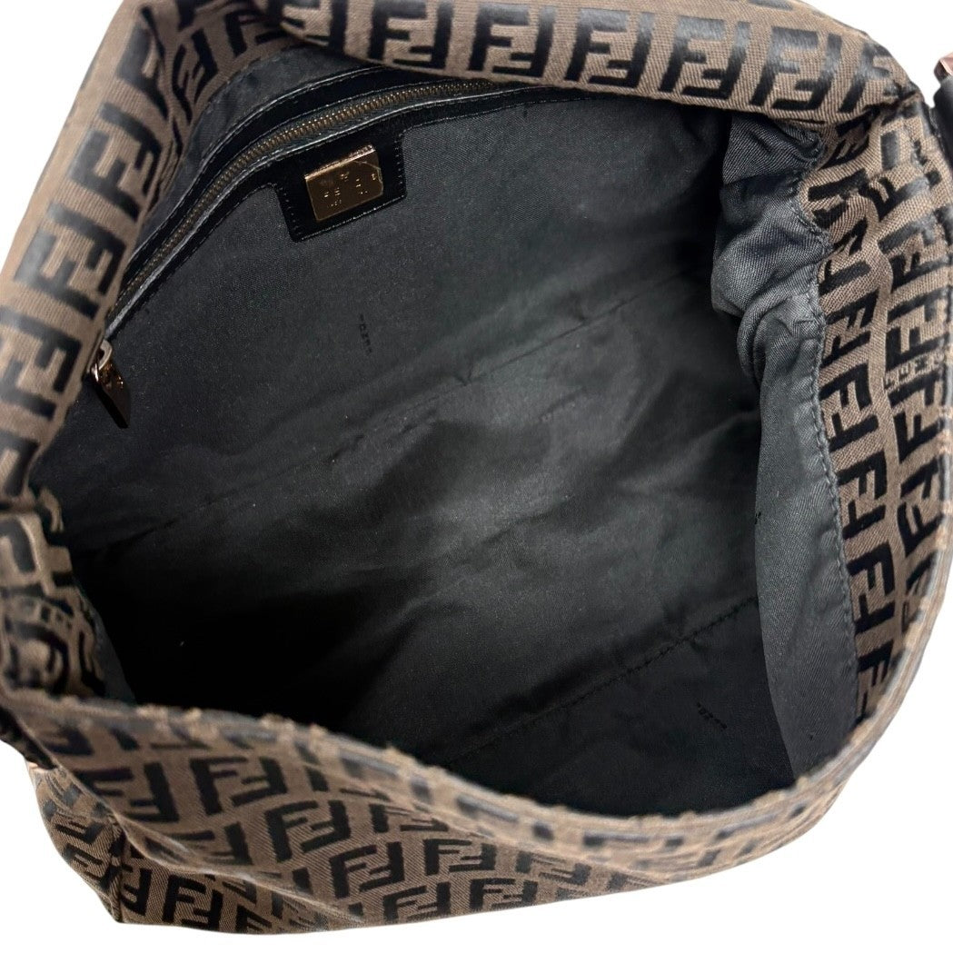 FENDI Vintage FF Logo Zucchino Mamma Baguette Shoulder Bag Brown 901885