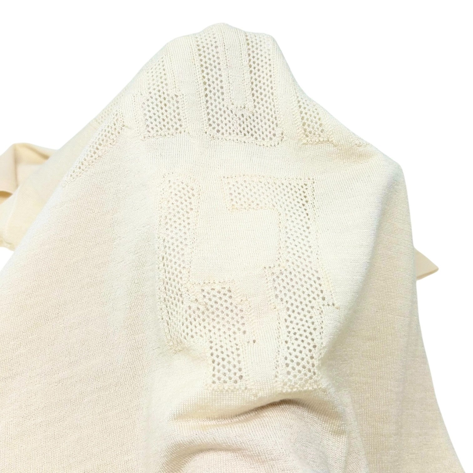 Christian Dior Vintage 2005 Knit T-shirt Top #38 Yellow Cream Wool 47 Mesh Logo