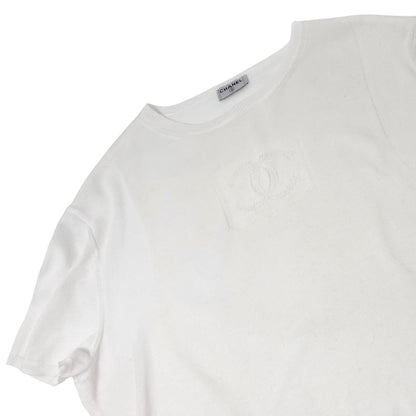 CHANEL Vintage 03P CC Mark Logo Mesh Knit Tshirt Top White Short Sleeve Cotton