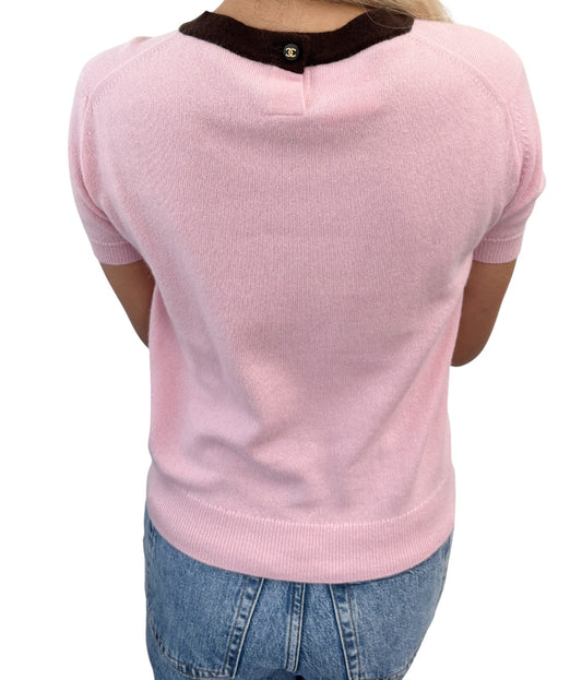 CHANEL Vintage 96A CC Logo Button Cashmere Knit Top T-shirt #36 Pink Brown