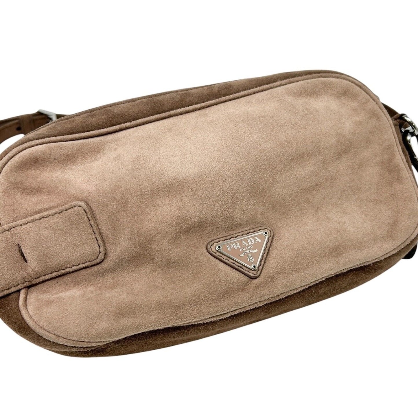 PRADA Vintage Logo 2way Crossbody Bag Clutch Pochette Mocha Brown Suede Zip