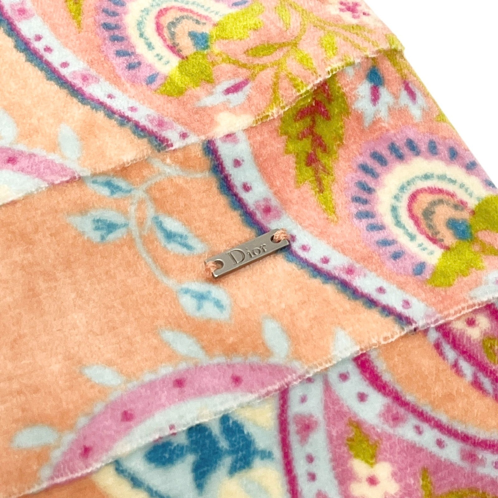 Christian Dior Vintage Velour Dress #40 One-Piece Paisley Ribbon Pink Cotton