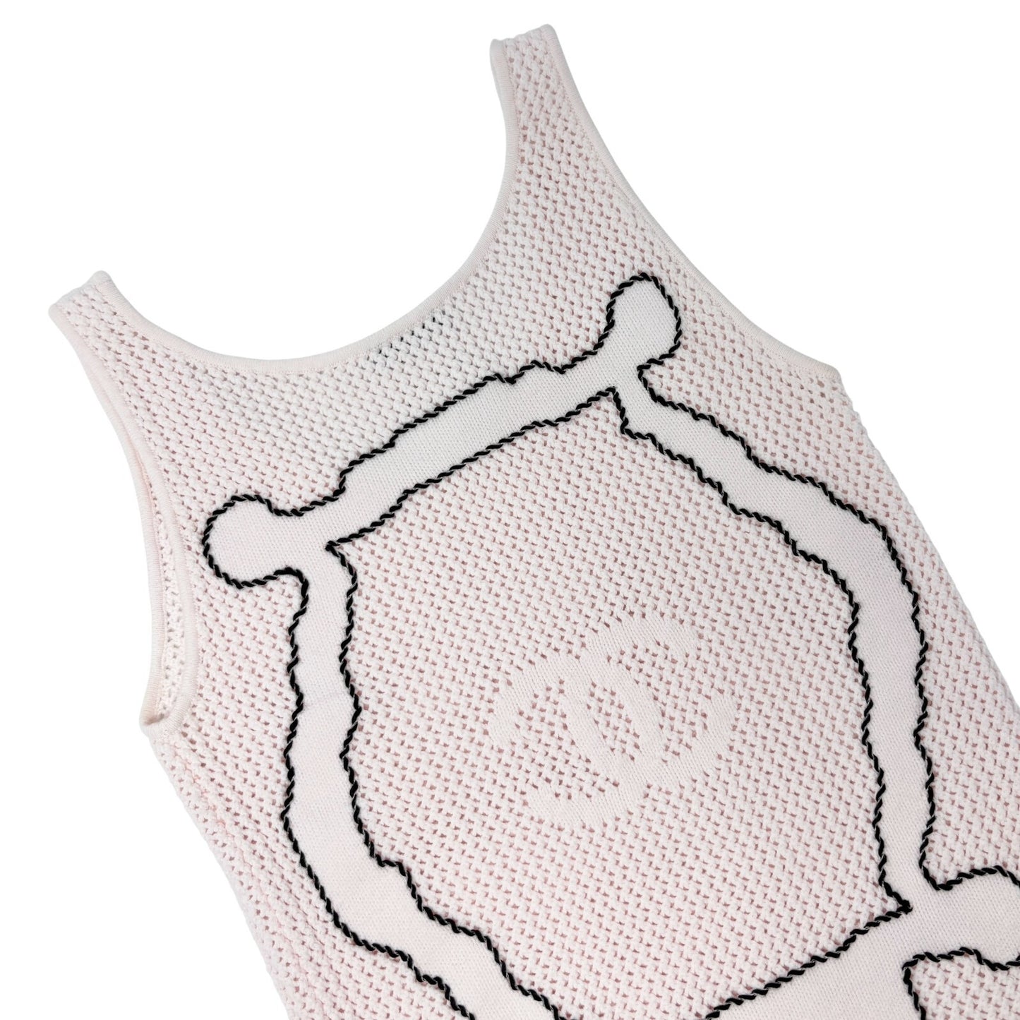 CHANEL Vintage 09C CC Logo Miami Tank Top #34 Knit Pink Black Rayon Crochet