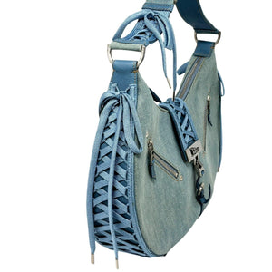 Christian Dior Vintage 2002 Admit It Denim Shoulder Bag Blue Silver Cotton