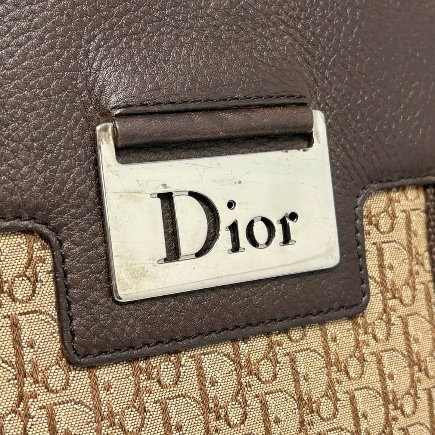 Christian Dior Vintage Trotter Monogram Street Chic Canvas Tote Bag Beige Brown