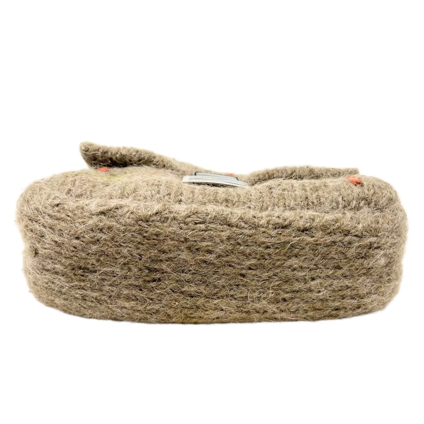 FENDI Vintage FF Knit Mamma Baguette Flower Wool Shoulder Bag Beige Brown