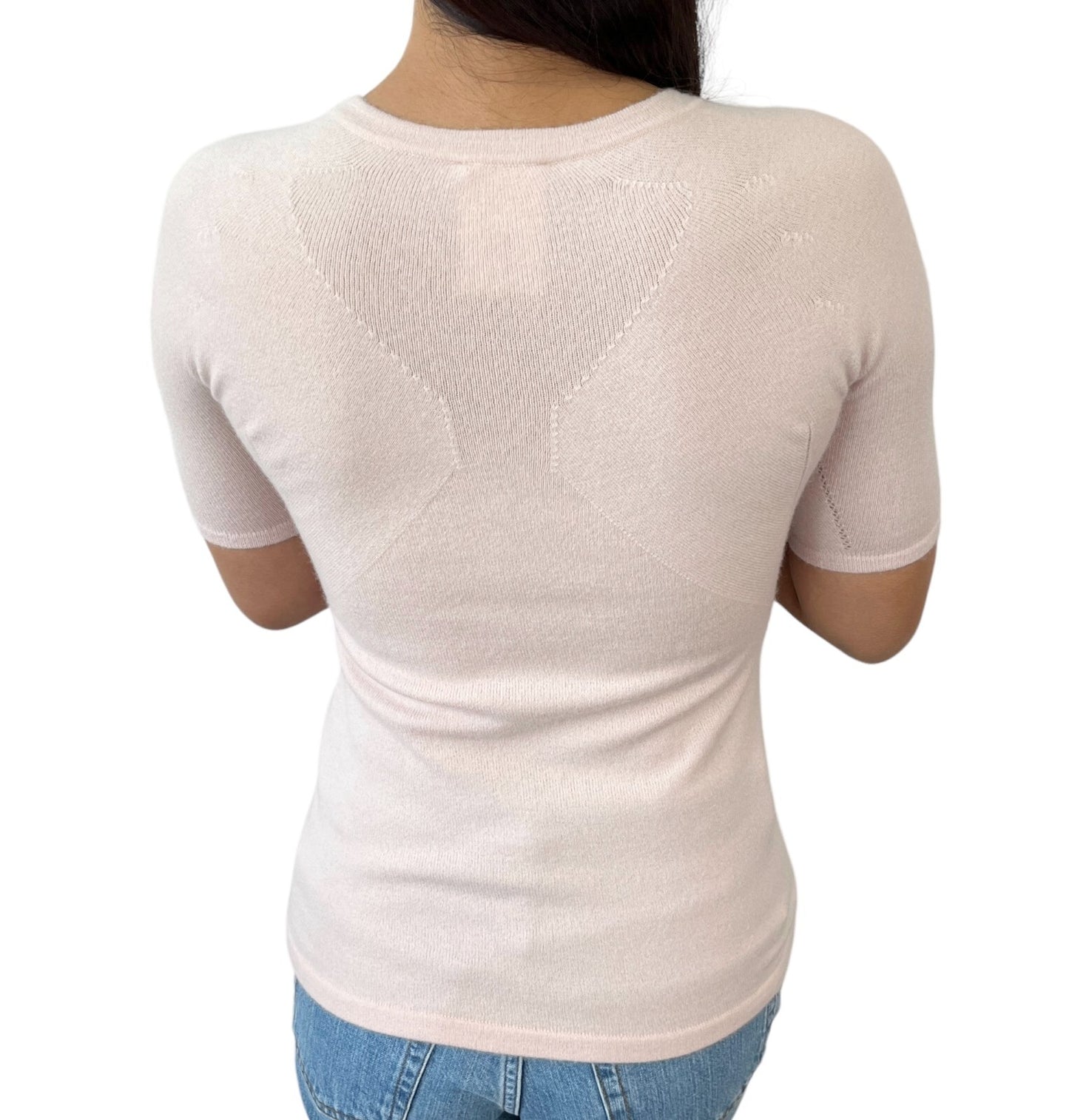 CHANEL Vintage 02A CC Mark Logo Knit T-shirt #38 Top Light Pink Cashmere Rank AB