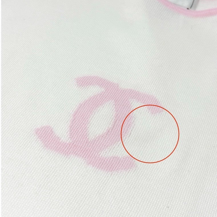 CHANEL Vintage 00S CC Mark Logo Sleeveless Top Tank Knit Cotton White Pink