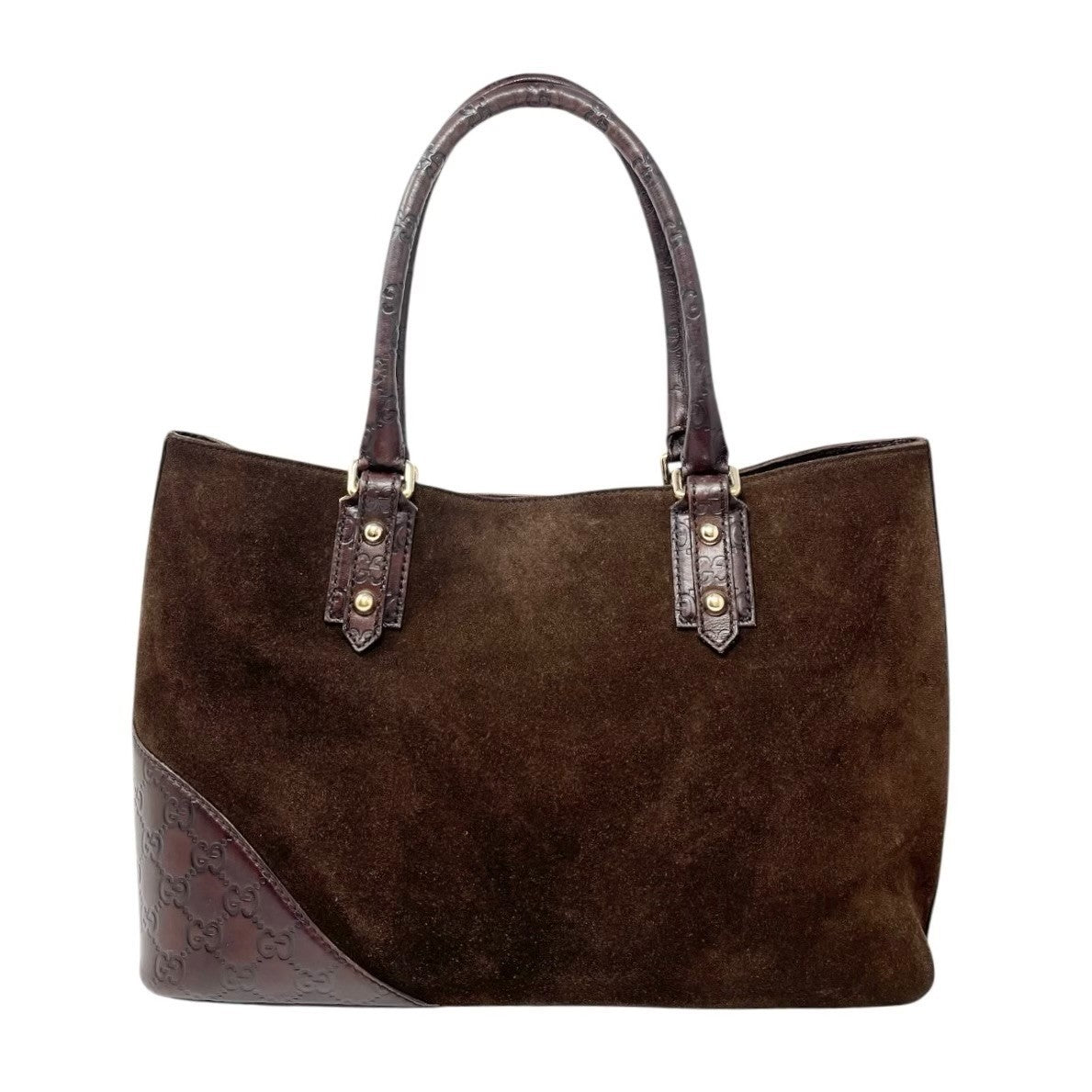 GUCCI Vintage GG Monogram Horsebit Suede Shoulder Bag Tote Brown Gold Leather