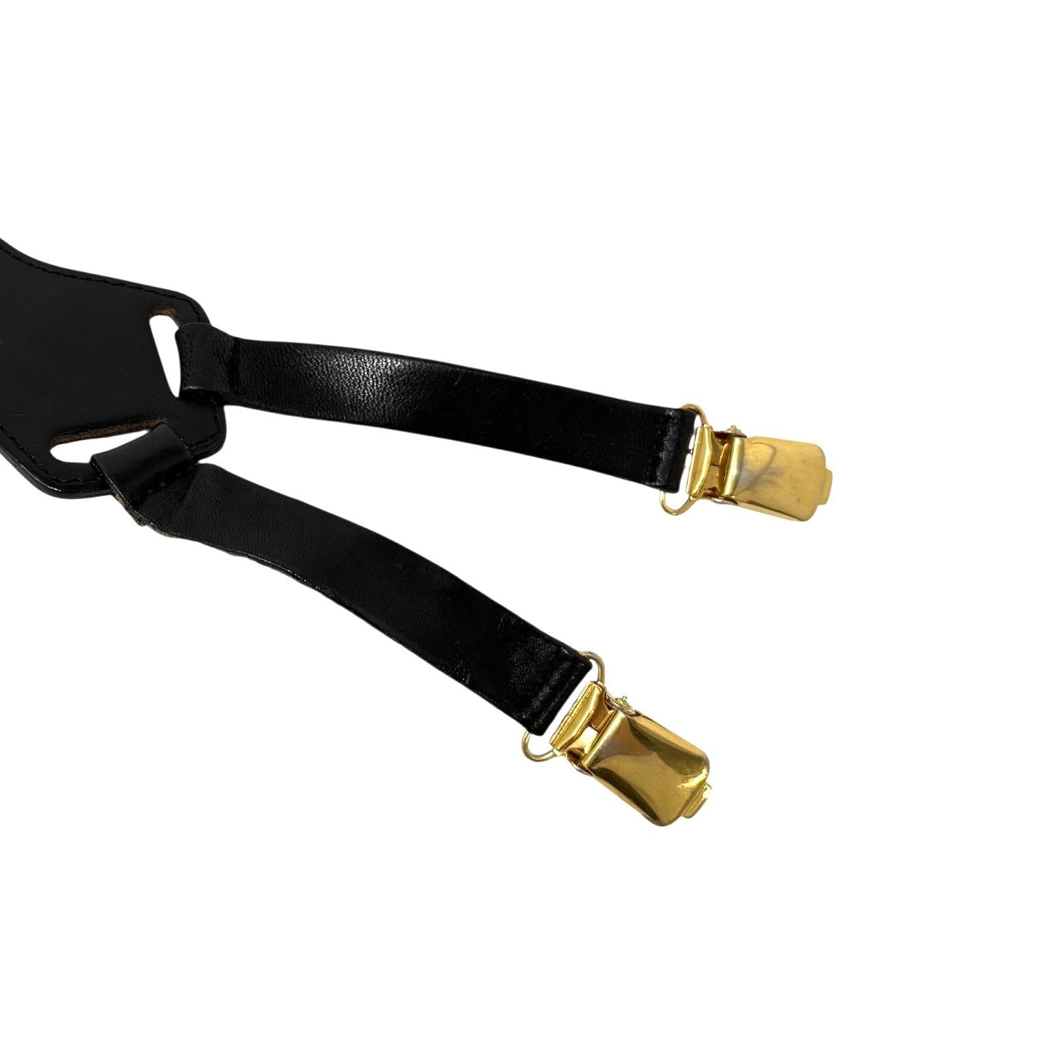 CHANEL Vintage 1994 CC Logo Letter Suspender Belt Black White Cotton Leather