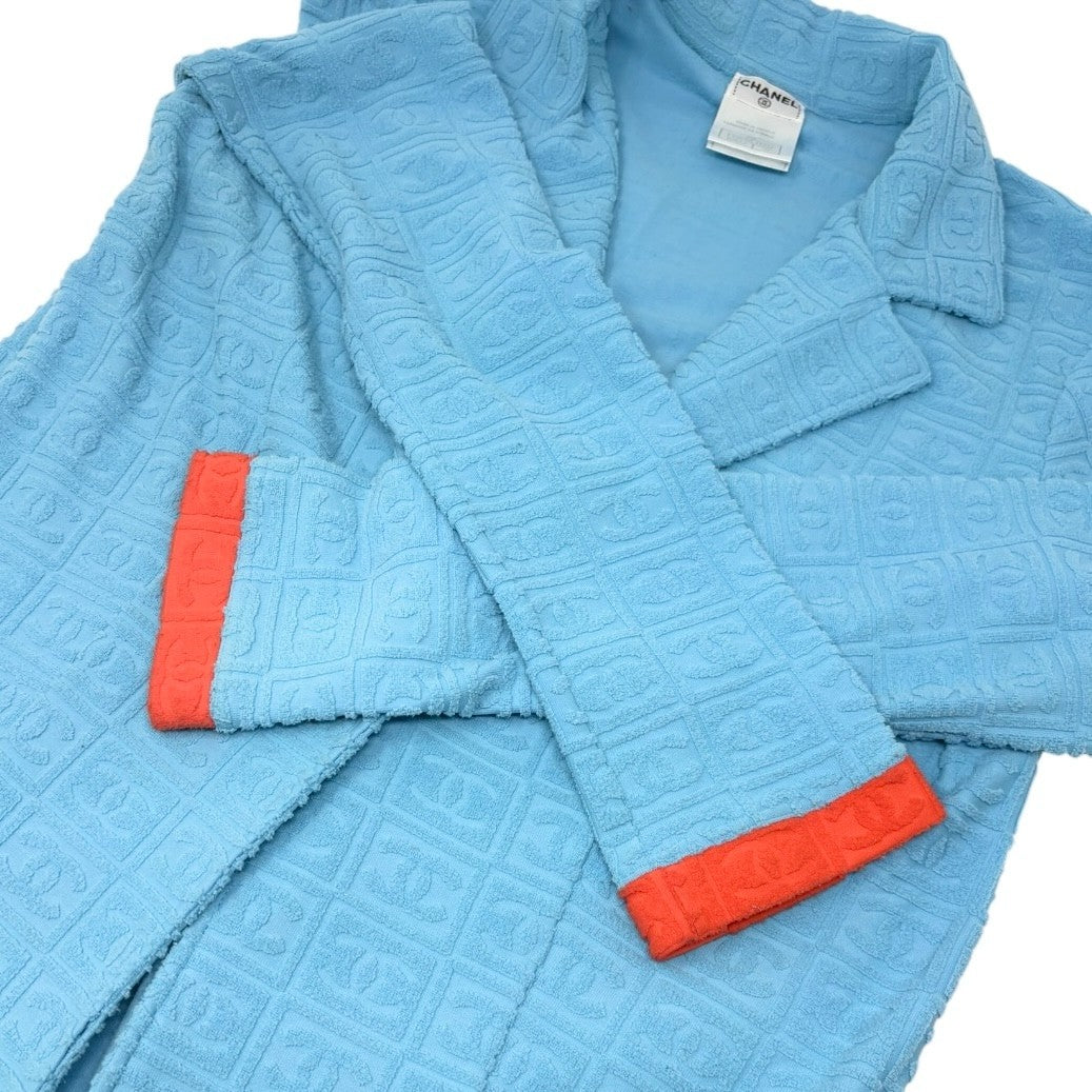 CHANEL Vintage 02S CC Logo Terry Cloth Long Jacket #38 Blue Orange 902835