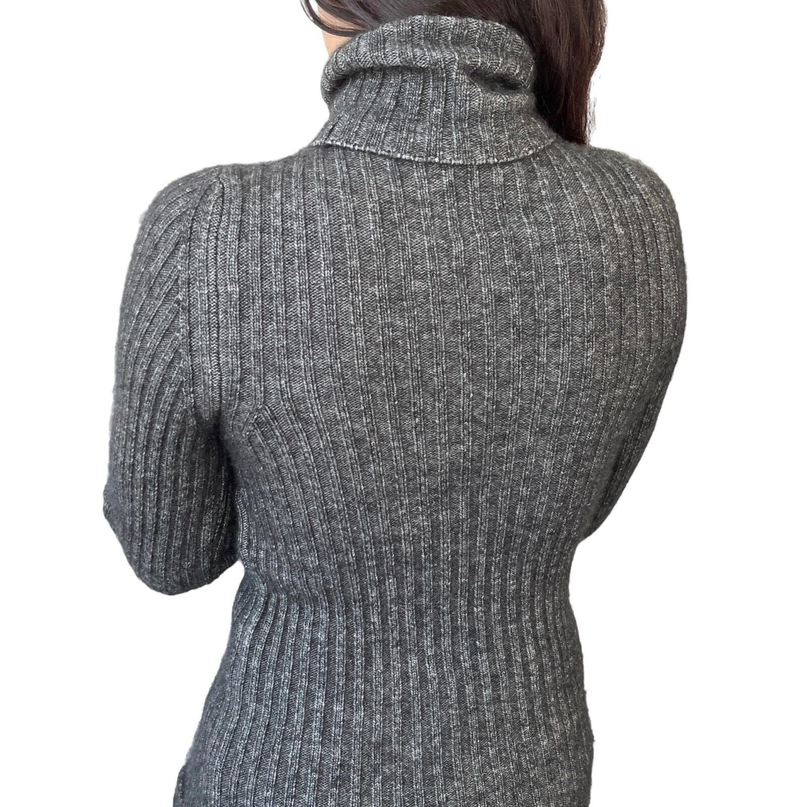 CHANEL Vintage P44578 CC Mark Turtleneck Sweater Top #36 Gray Cashmere RankAB+