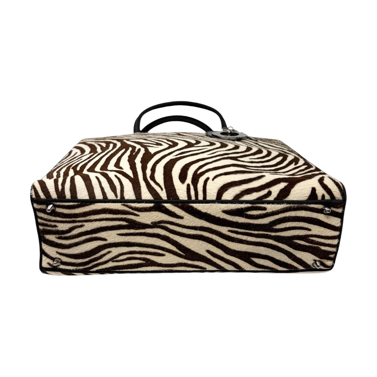Christian Dior Vintage Logo Charm Zebra Pony Calf Hair Handbag Black 902383