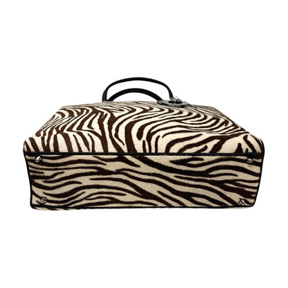 Christian Dior Vintage Logo Charm Zebra Pony Calf Hair Handbag Black 902383