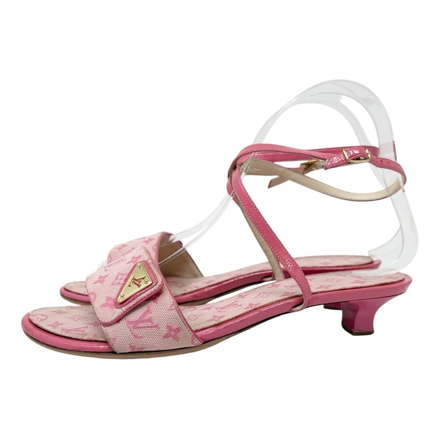 LOUIS VUITTON Vintage LV Logo Monogram Mule Sandals #37 Pink Gold Canvas