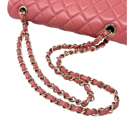 CHANEL Vintage CC Logo Quilted Double Chain 2way Bag Pink Gold Leather 902959