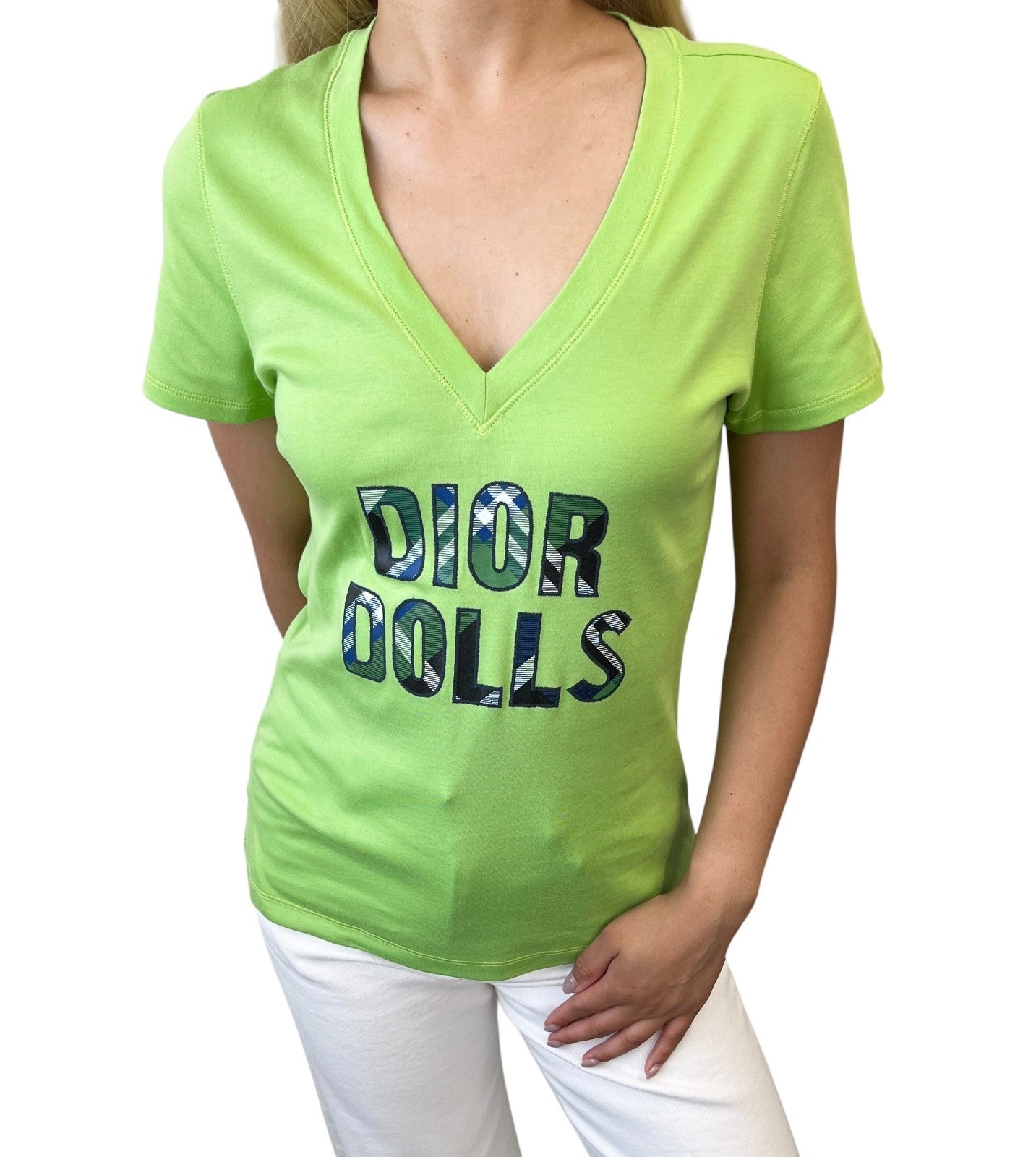 Christian Dior Vintage 2004 Dolls Logo T-shirt Top #44 Light Green Cotton