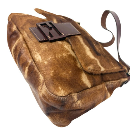 FENDI Vintage FF Mamma Baguette Pony Hair Shoulder Bag Brown Leather 902546