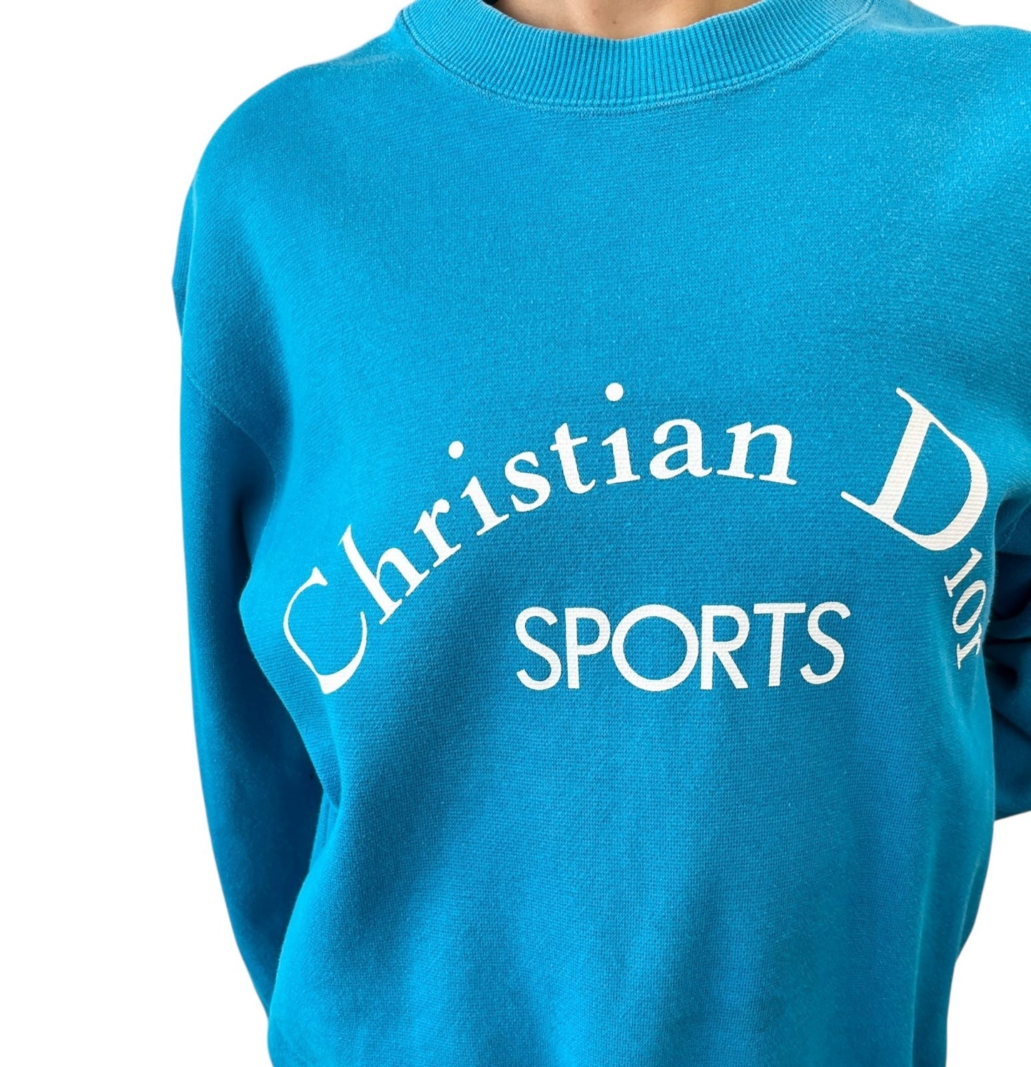 Christian Dior Sports Vintage Logo Sweatshirt Top #M Blue White Cotton