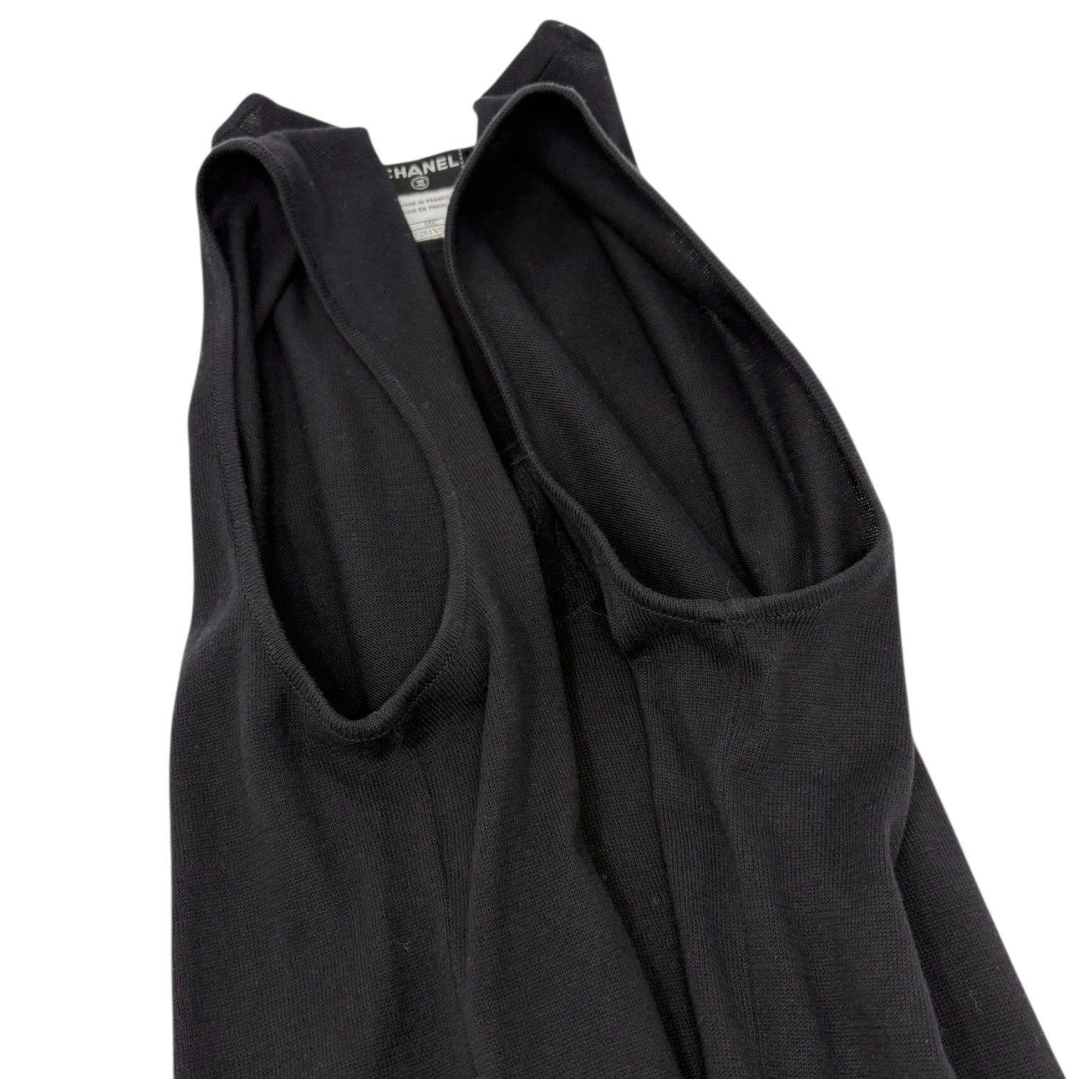 CHANEL Vintage 05C CC Logo T-shirt Knit Tank Top #42 Black Cotton Stitch